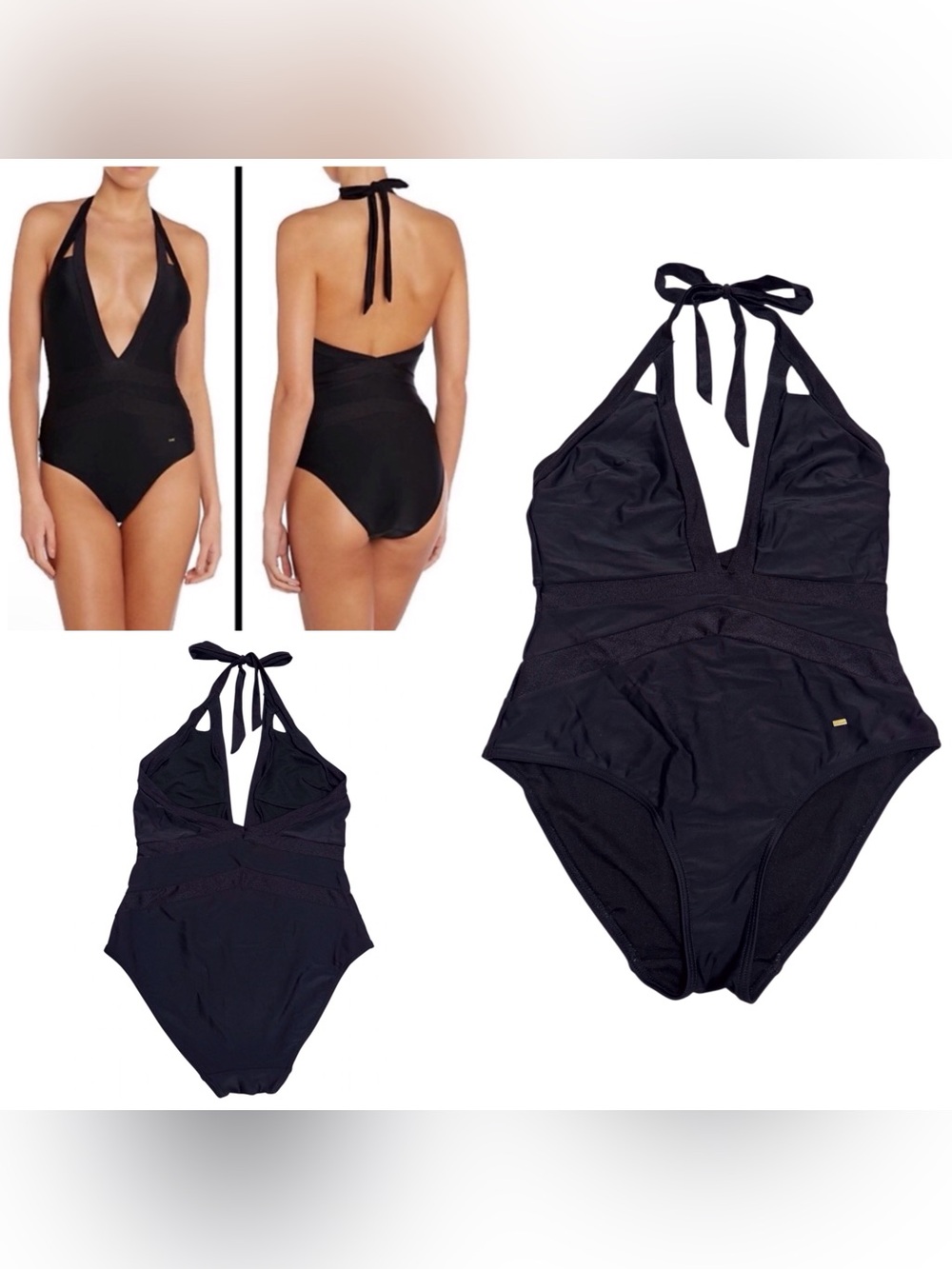 Ted Baker Railinda halter Triangle Cut Out Swimsuit in Black Size 10